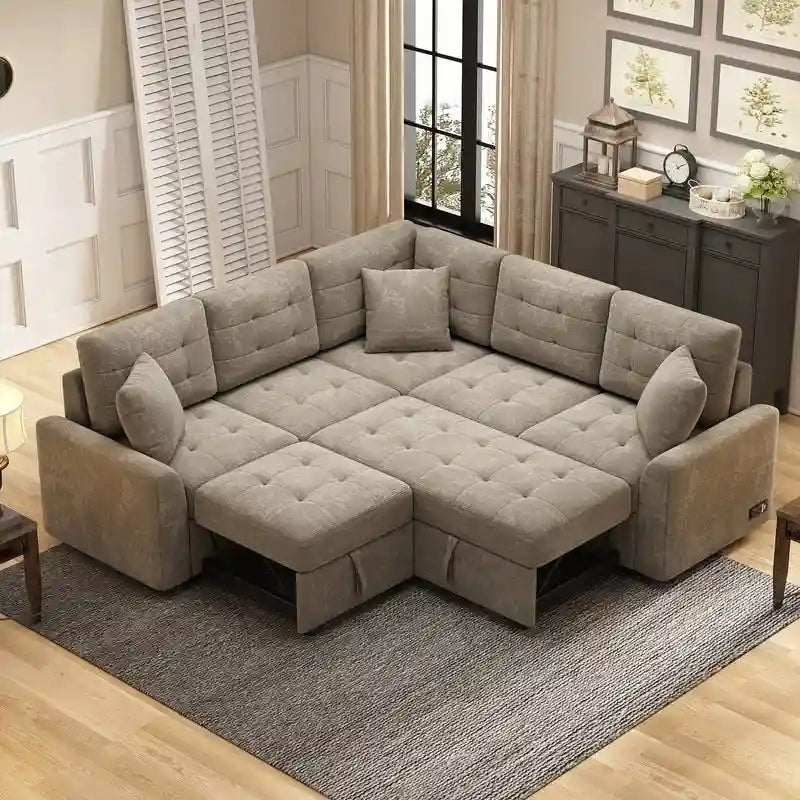Canapé-lit d'angle de 82,6 po avec roues et ports USB
