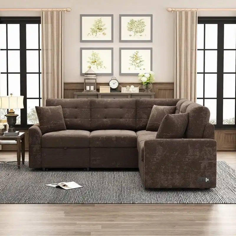 Canapé-lit d'angle de 82,6 po avec roues et ports USB