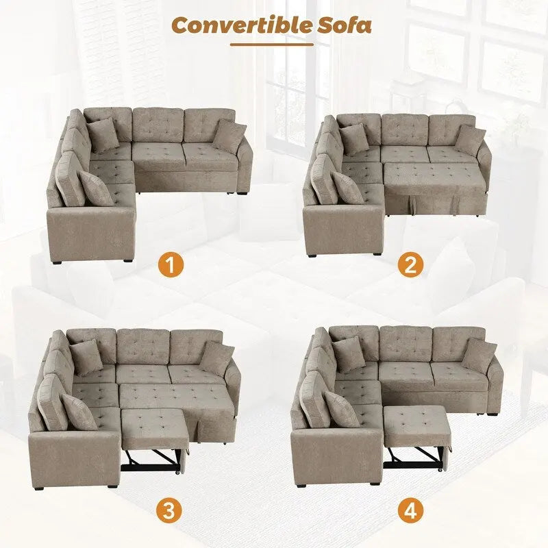 Canapé-lit d'angle de 82,6 po avec roues et ports USB