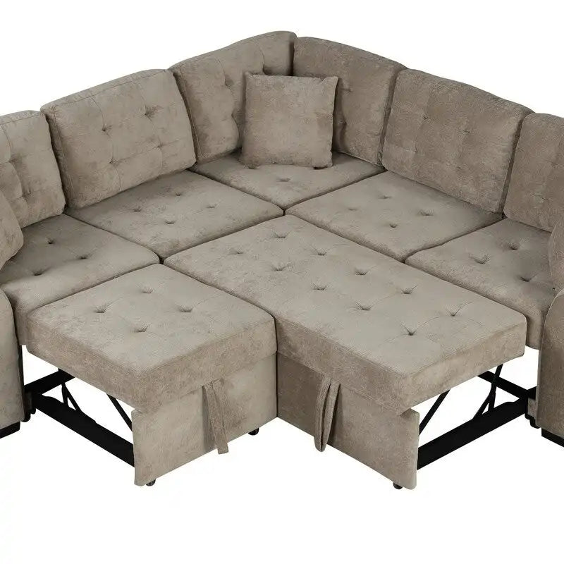 Canapé-lit d'angle de 82,6 po avec roues et ports USB