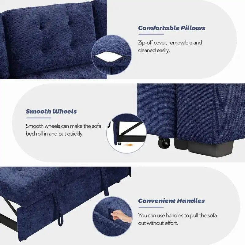 Canapé-lit d'angle de 82,6 po avec roues et ports USB