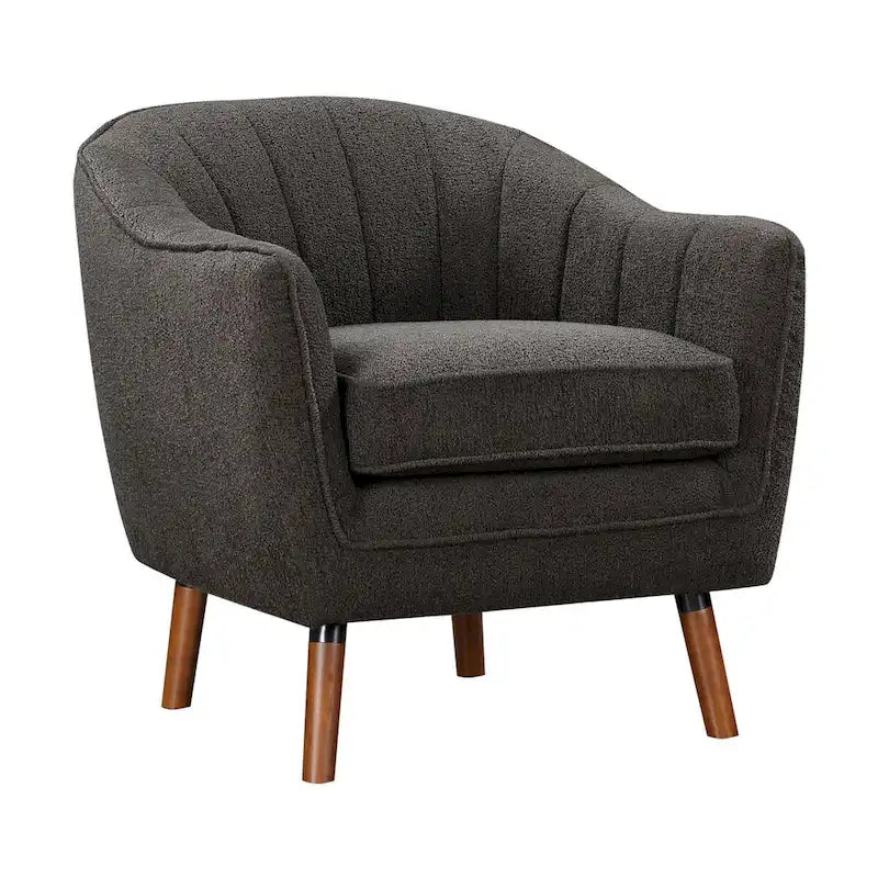 Fauteuil d'appoint en peluche 31" - Polyester gris, pieds en bois massif marron