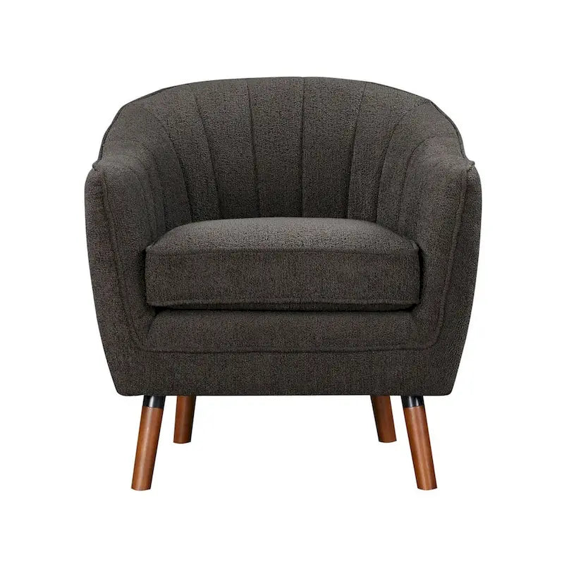 Fauteuil d'appoint en peluche 31" - Polyester gris, pieds en bois massif marron