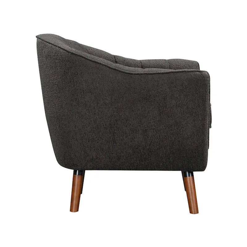 Fauteuil d'appoint en peluche 31" - Polyester gris, pieds en bois massif marron