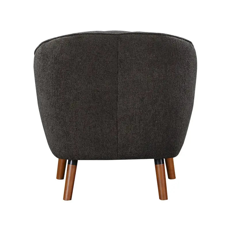 Fauteuil d'appoint en peluche 31" - Polyester gris, pieds en bois massif marron