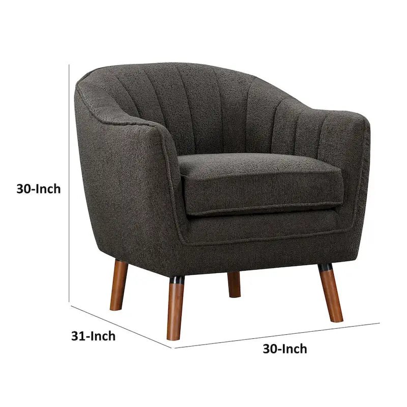 Fauteuil d'appoint en peluche 31" - Polyester gris, pieds en bois massif marron