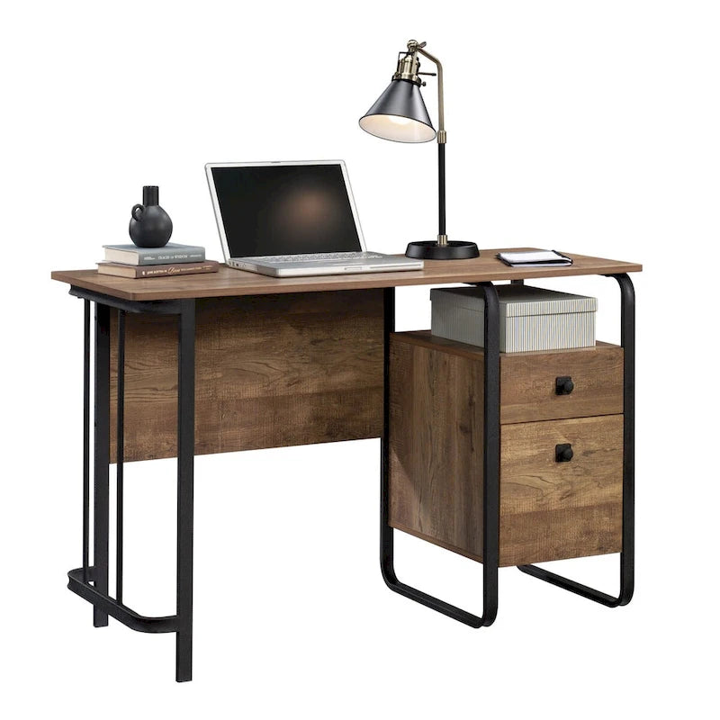 Bureau en chêne gravé – Bureau de style industriel avec rangements pour le bureau à domicile