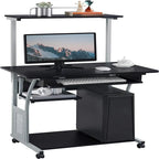 Bureau d'ordinateur à 3 niveaux avec étagère pour imprimante