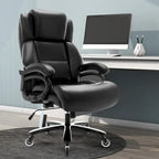 Chaise de bureau à dossier haut avec roulettes, support lombaire réglable noir et piètement en métal