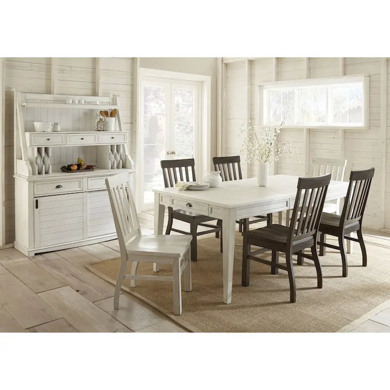 Buffet et vaisselier blancs antiques aspect vieilli avec portes coulissantes