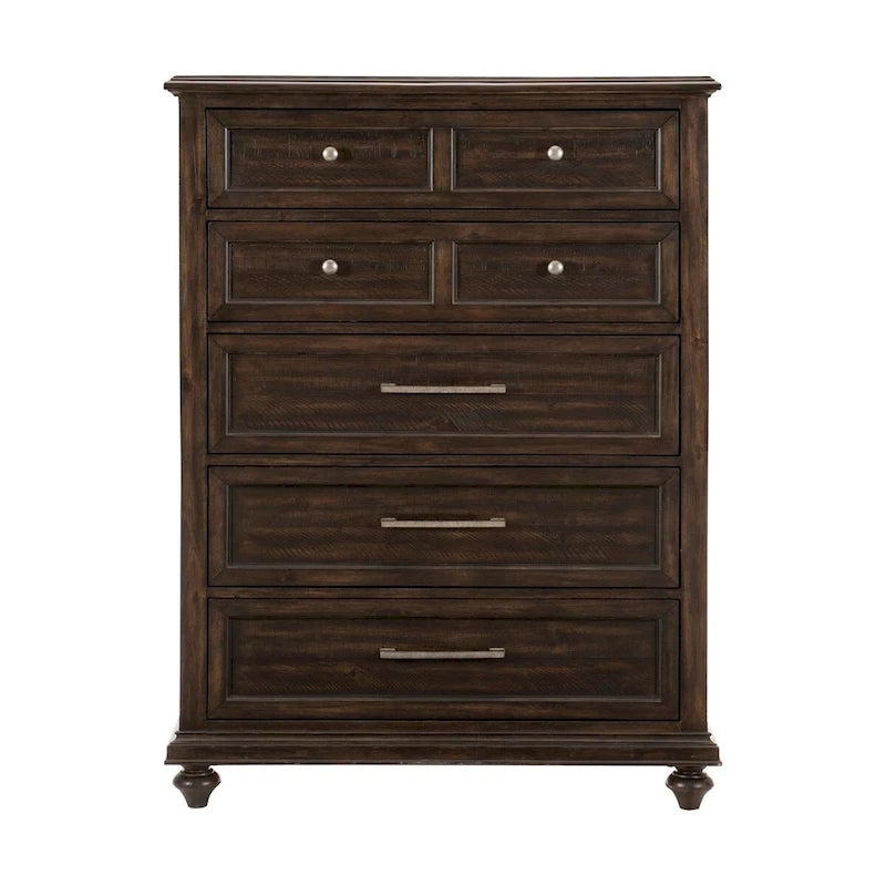 Chambre 3 pièces avec lit, table de chevet et commode finition charbon de bois flotté