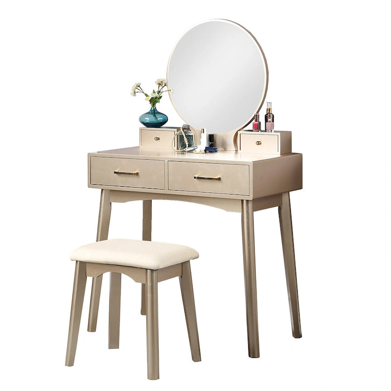 Ensemble coiffeuse et tabouret en bois contemporain pour chambre à coucher