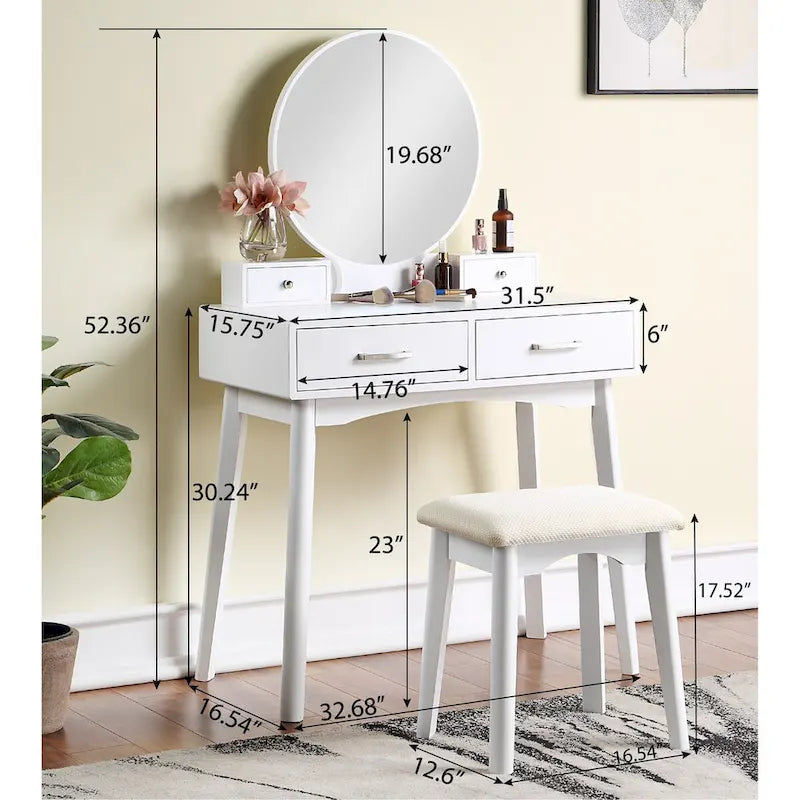 Ensemble coiffeuse et tabouret en bois contemporain pour chambre à coucher