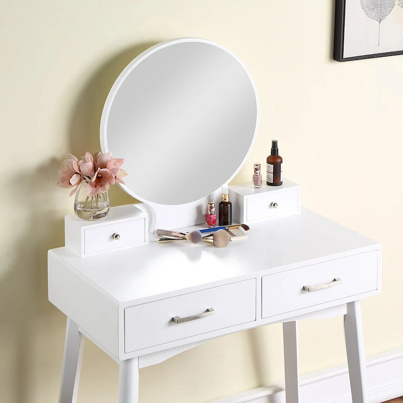 Ensemble coiffeuse et tabouret en bois contemporain pour chambre à coucher