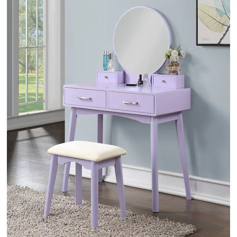 Ensemble coiffeuse et tabouret en bois contemporain pour chambre à coucher