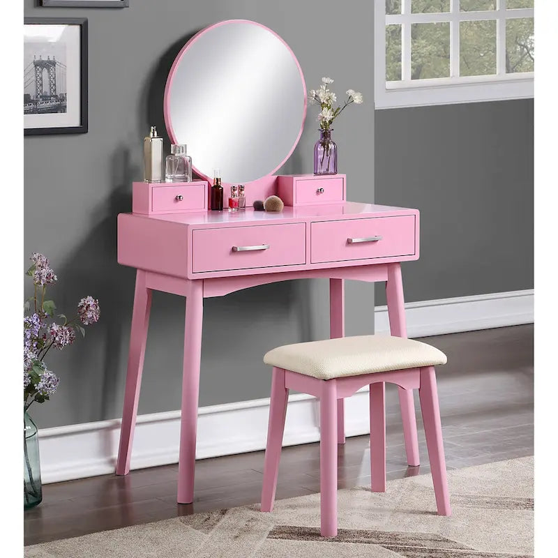 Ensemble coiffeuse et tabouret en bois contemporain pour chambre à coucher