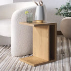 Table d'appoint en bois en forme de C – Placage chêne, design minimaliste