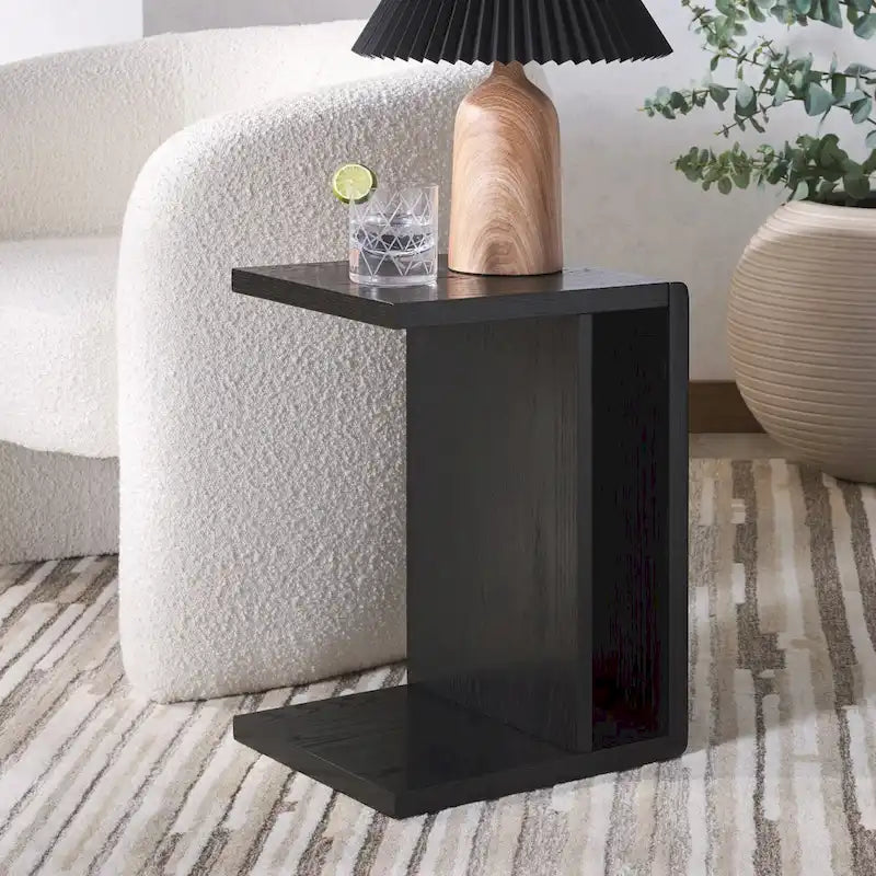 Table d'appoint en bois en forme de C – Placage chêne, design minimaliste