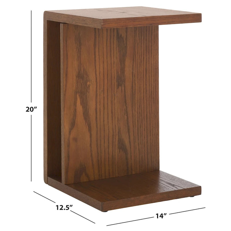 Table d'appoint en bois en forme de C – Placage chêne, design minimaliste