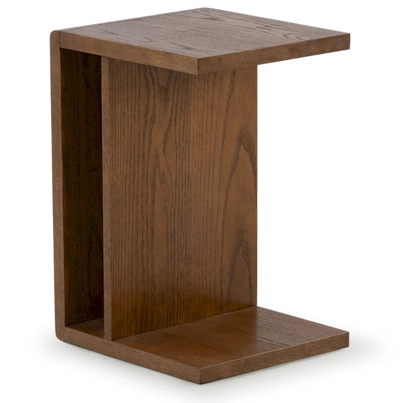 Table d'appoint en bois en forme de C – Placage chêne, design minimaliste