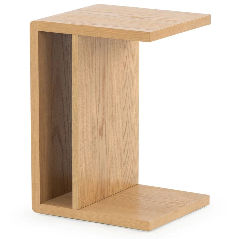 Table d'appoint en bois en forme de C – Placage chêne, design minimaliste