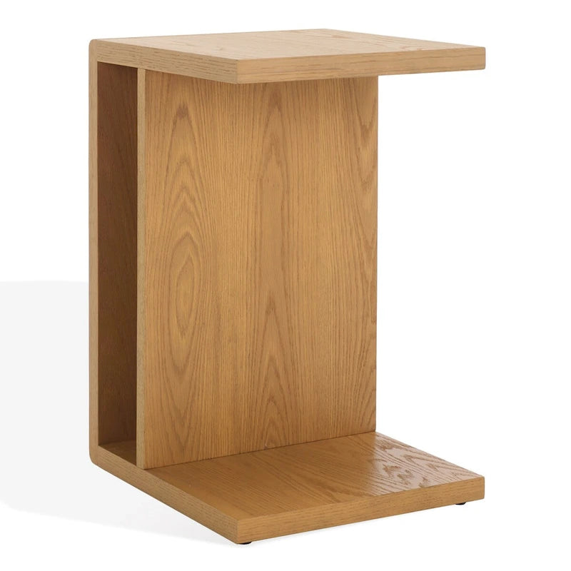 Table d'appoint en bois en forme de C – Placage chêne, design minimaliste